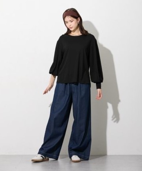 slattgir(スラットジール)の「高身長 きれいめラウンドネック袖ボリュームカットソートップス(トールサイズ)(Tシャツ/カットソー・レディース・ネイビー/ブラック/オフホワイト・T5L/T4L/T3L/TLL/TL/TM)」の5枚目の写真