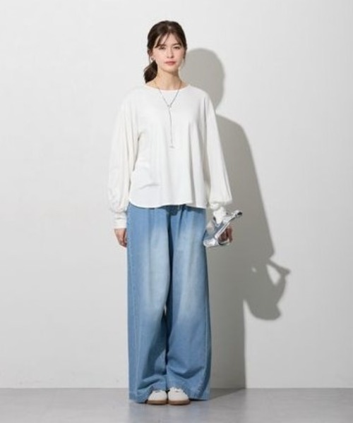 slattgir(スラットジール)の「高身長 きれいめラウンドネック袖ボリュームカットソートップス(トールサイズ)(Tシャツ/カットソー・レディース・ネイビー/ブラック/オフホワイト・T5L/T4L/T3L/TLL/TL/TM)」の6枚目の写真