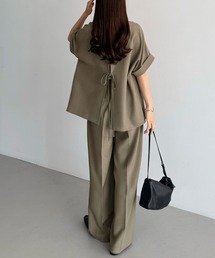 callautia（カラウティア）の「リネンライク半袖ジャケット+タックスラックスパンツset（セットアップ）」