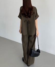 callautia（カラウティア）の「リネンライク半袖ジャケット+タックスラックスパンツset（セットアップ）」