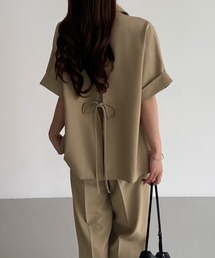 callautia（カラウティア）の「リネンライク半袖ジャケット+タックスラックスパンツset（セットアップ）」