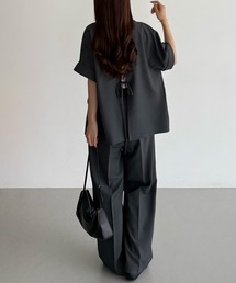 callautia（カラウティア）の「リネンライク半袖ジャケット+タックスラックスパンツset（セットアップ）」