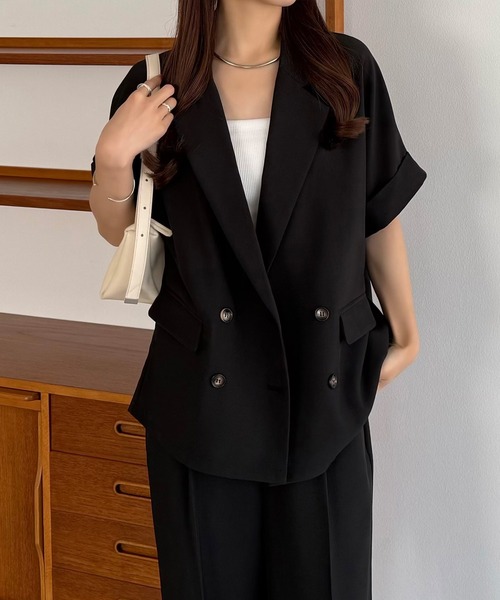 callautia(カラウティア)の「リネンライク半袖ジャケット+タックスラックスパンツset(セットアップ・レディース・ダークグレー/ブラック/グレイッシュベージュ/チャコール/ダークベージュ・MEDIUM/SMALL/X-LARGE/LARGE)」の8枚目の写真