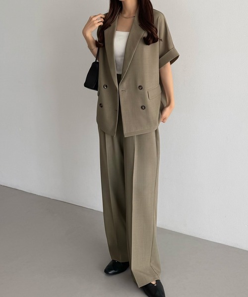 callautia(カラウティア)の「リネンライク半袖ジャケット+タックスラックスパンツset(セットアップ・レディース・ダークグレー/ブラック/グレイッシュベージュ/チャコール/ダークベージュ・MEDIUM/SMALL/X-LARGE/LARGE)」の14枚目の写真