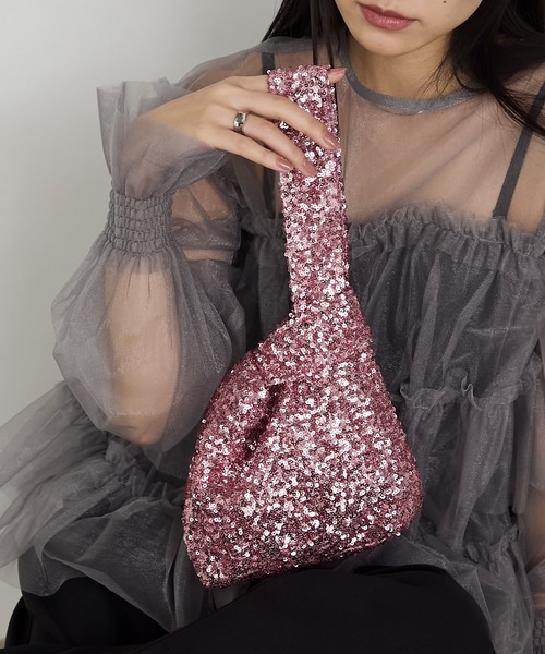 forksy.（フォルクシー）の「【forksy.】【オケージョン対応】スパンコールワンハンドルバッグ（ハンドバッグ・レディース・ダークブラウン/ホワイト/シルバー/ピンク・FREE）」の4枚目の写真