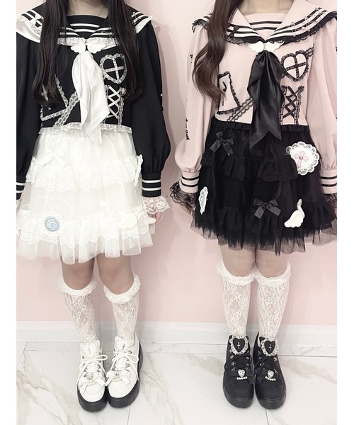 Jamie エーエヌケー（ジェイミーエーエヌケー）の「リメイクJK制服TOPS（シャツ/ブラウス・レディース・ピンク/ブラック・M）」の3枚目の写真