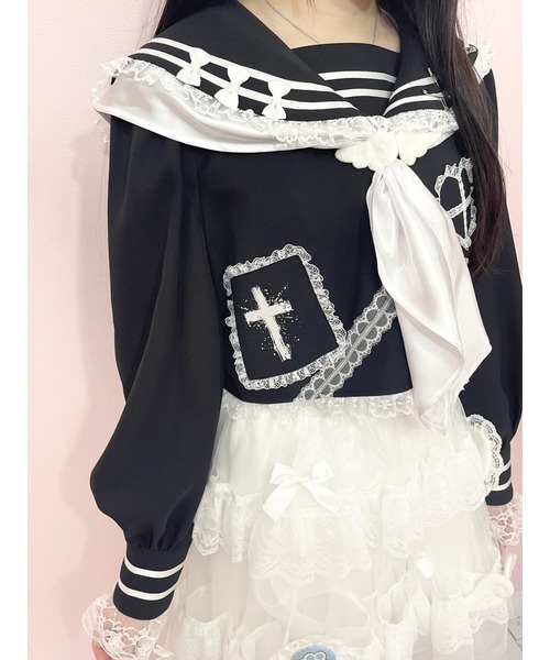 Jamie エーエヌケー（ジェイミーエーエヌケー）の「リメイクJK制服TOPS（シャツ/ブラウス・レディース・ピンク/ブラック・M）」の6枚目の写真