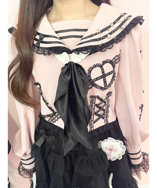 Jamie エーエヌケー（ジェイミーエーエヌケー）の「リメイクJK制服TOPS（シャツ/ブラウス・レディース・ピンク/ブラック・M）」の11枚目の写真