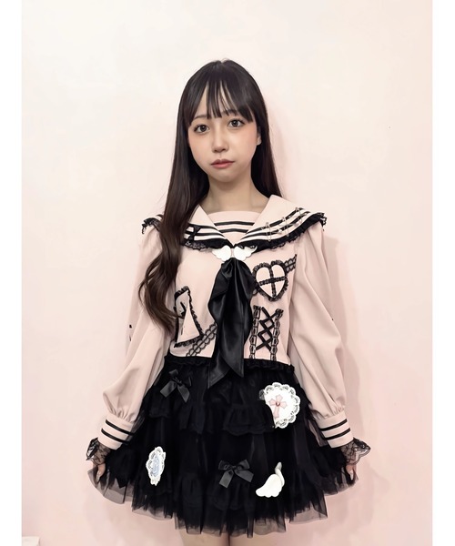 Jamie エーエヌケー（ジェイミーエーエヌケー）の「リメイクJK制服TOPS（シャツ/ブラウス・レディース・ピンク/ブラック・M）」の10枚目の写真