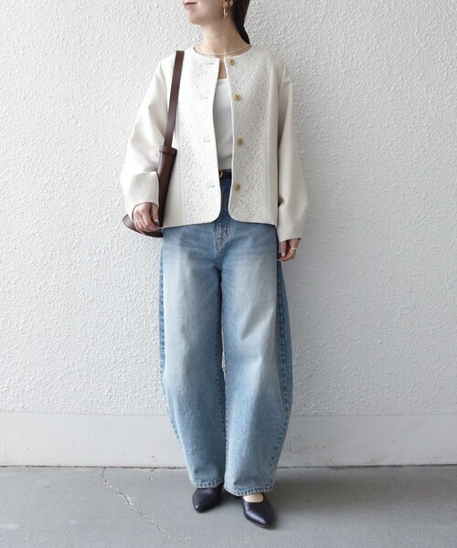 SHIPS any:〈手洗い可能〉ダブルクロス レース 切替 ノーカラー