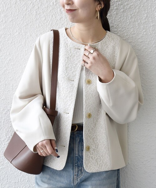 セール】SHIPS any:〈手洗い可能〉ダブルクロス レース 切替 ノー