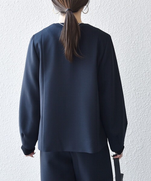 SHIPS any（シップス エニィ）の「〈手洗い可能〉ダブルクロス レース 切替 ノーカラー ジャケット［NAVY BLUE］（ノーカラージャケット・レディース・ネイビー/オフホワイト・ONE SIZE）」の16枚目の写真