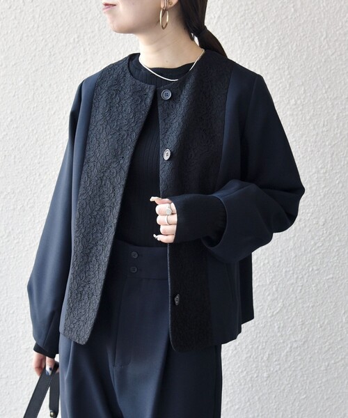 セール】SHIPS any:〈手洗い可能〉ダブルクロス レース 切替 ノー