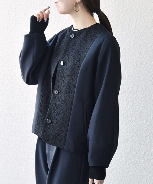 セール】SHIPS any:〈手洗い可能〉ダブルクロス レース 切替 ノー