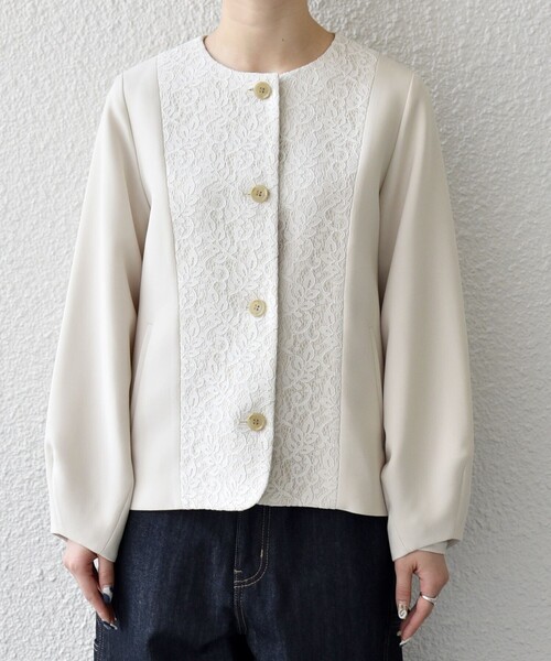 SHIPS any:〈手洗い可能〉ダブルクロス レース 切替 ノーカラー