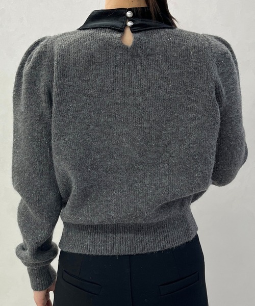 MISCH MASCH（ミッシュマッシュ）の「一部店舗限定 配色リボンボウタイ風ニットプルオーバー（ニット/セーター・レディース・ホワイト/チャコールグレー・ﾌﾘ-）」の9枚目の写真
