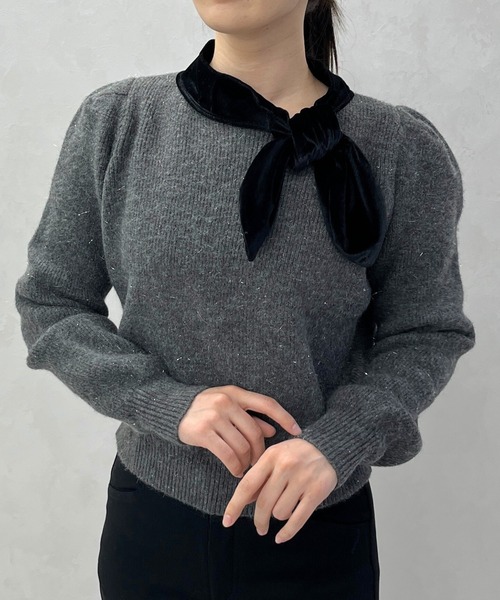 MISCH MASCH（ミッシュマッシュ）の「一部店舗限定 配色リボンボウタイ風ニットプルオーバー（ニット/セーター・レディース・ホワイト/チャコールグレー・ﾌﾘ-）」の21枚目の写真