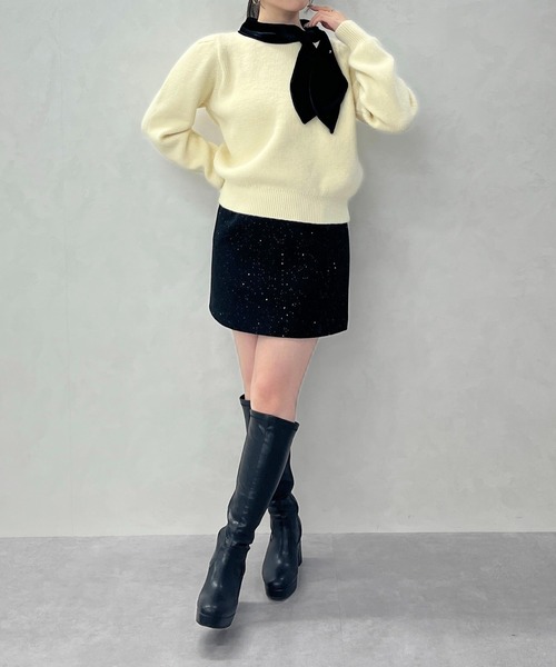 MISCH MASCH（ミッシュマッシュ）の「一部店舗限定 配色リボンボウタイ風ニットプルオーバー（ニット/セーター・レディース・ホワイト/チャコールグレー・ﾌﾘ-）」の20枚目の写真