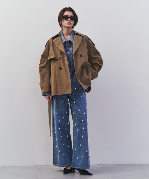 JOSE MOON(ジョゼムーン)の「OVER FLAME TRENCHCOAT/オーバーフレームトレンチコート(トレンチコート・レディース・ベージュ/グレー・36/38)」の4枚目の写真