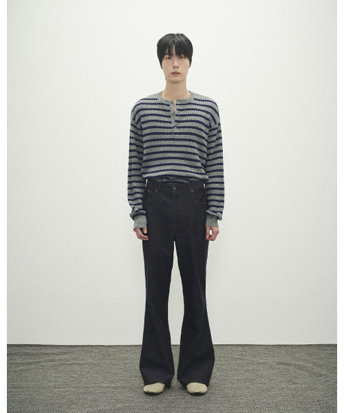 POKER FACE（ポーカーフェイス）の「CABLE STRIPE HENLEY NECK KNIT GREY（ニット/セーター・レディース・その他・46/48/50）」の2枚目の写真
