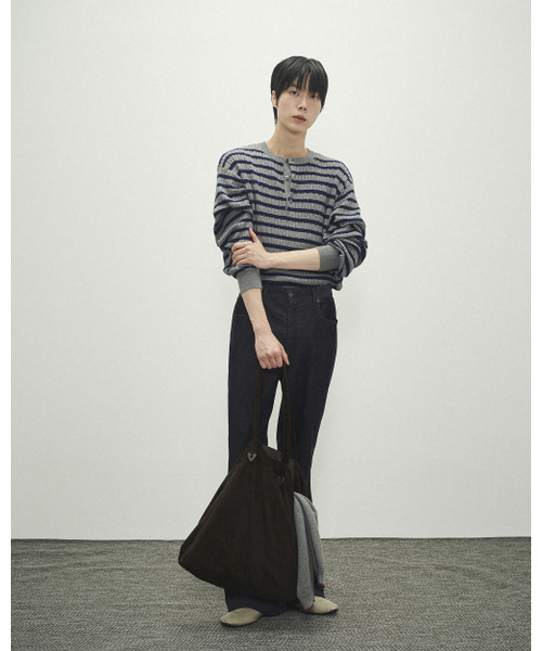 POKER FACE（ポーカーフェイス）の「CABLE STRIPE HENLEY NECK KNIT GREY（ニット/セーター・レディース・その他・46/48/50）」の3枚目の写真