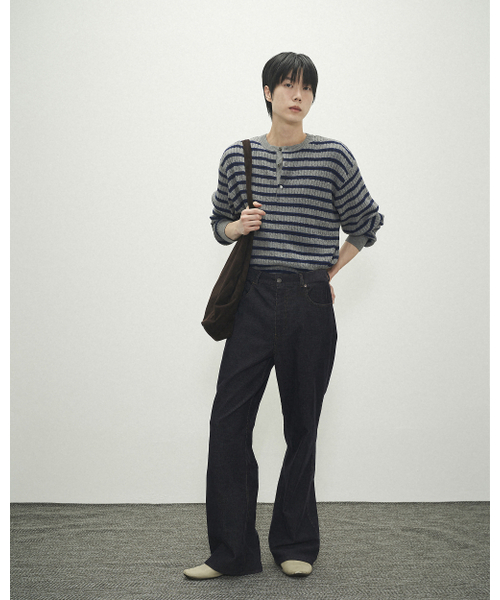POKER FACE（ポーカーフェイス）の「CABLE STRIPE HENLEY NECK KNIT GREY（ニット/セーター・レディース・その他・46/48/50）」の4枚目の写真