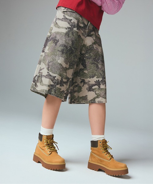 X-girl（エックスガール）の「FLAP POCKET SHORTS（デニムパンツ・レディース・ブラック/カモフラージュ/ライトインディゴブルー・XS/S/M）」の3枚目の写真