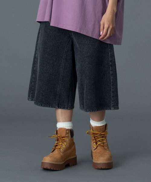 X-girl（エックスガール）の「FLAP POCKET SHORTS（デニムパンツ・レディース・ブラック/カモフラージュ/ライトインディゴブルー・XS/S/M）」の2枚目の写真