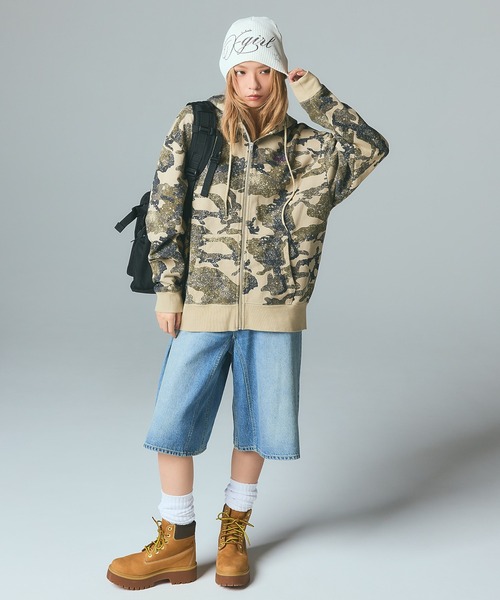 X-girl（エックスガール）の「FLAP POCKET SHORTS（デニムパンツ・レディース・ブラック/カモフラージュ/ライトインディゴブルー・XS/S/M）」の16枚目の写真