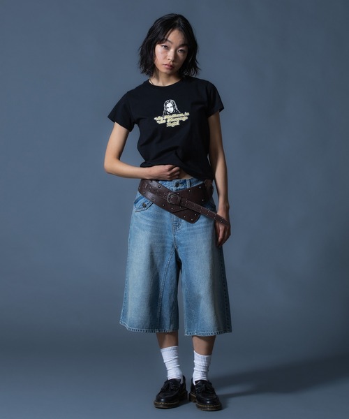 X-girl（エックスガール）の「FLAP POCKET SHORTS（デニムパンツ・レディース・ブラック/カモフラージュ/ライトインディゴブルー・XS/S/M）」の21枚目の写真