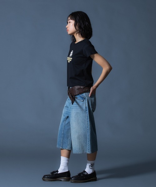 X-girl（エックスガール）の「FLAP POCKET SHORTS（デニムパンツ・レディース・ブラック/カモフラージュ/ライトインディゴブルー・XS/S/M）」の22枚目の写真