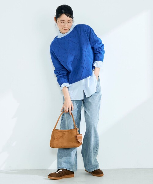 fredy emue（フレディエミュ）の「LINEN混ハート透かし柄ニット（ニット/セーター・レディース・オフホワイト/ブルー/チャコールグレー・38）」の5枚目の写真