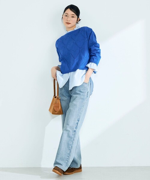 fredy emue（フレディエミュ）の「LINEN混ハート透かし柄ニット（ニット/セーター・レディース・オフホワイト/ブルー/チャコールグレー・38）」の6枚目の写真