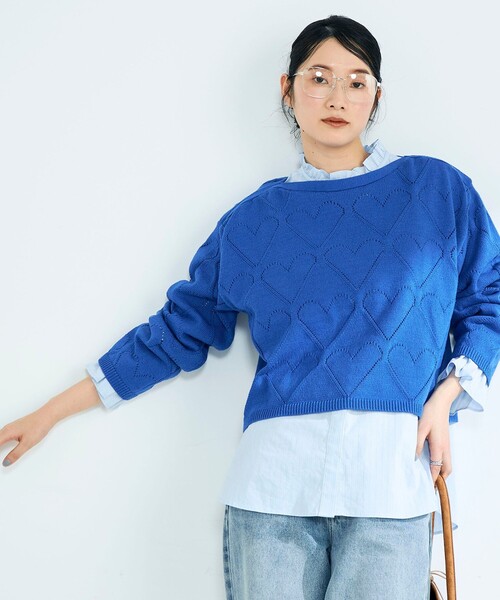 fredy emue（フレディエミュ）の「LINEN混ハート透かし柄ニット（ニット/セーター・レディース・オフホワイト/ブルー/チャコールグレー・38）」の9枚目の写真