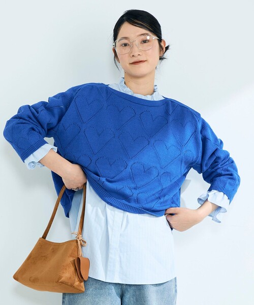 fredy emue（フレディエミュ）の「LINEN混ハート透かし柄ニット（ニット/セーター・レディース・オフホワイト/ブルー/チャコールグレー・38）」の10枚目の写真