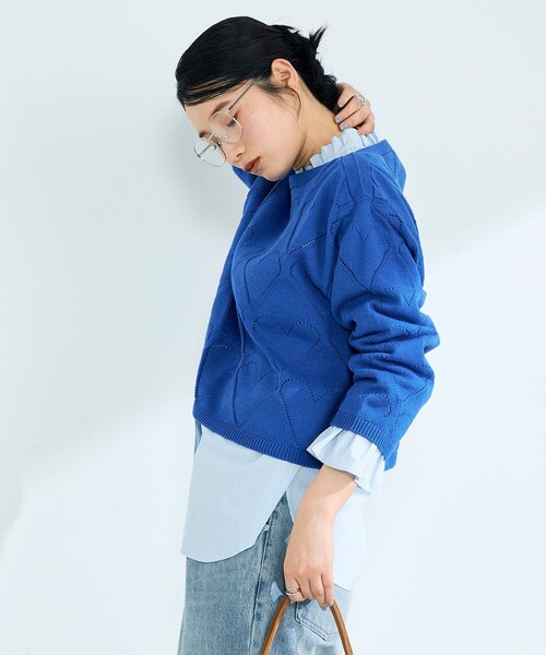 fredy emue（フレディエミュ）の「LINEN混ハート透かし柄ニット（ニット/セーター・レディース・オフホワイト/ブルー/チャコールグレー・38）」の11枚目の写真