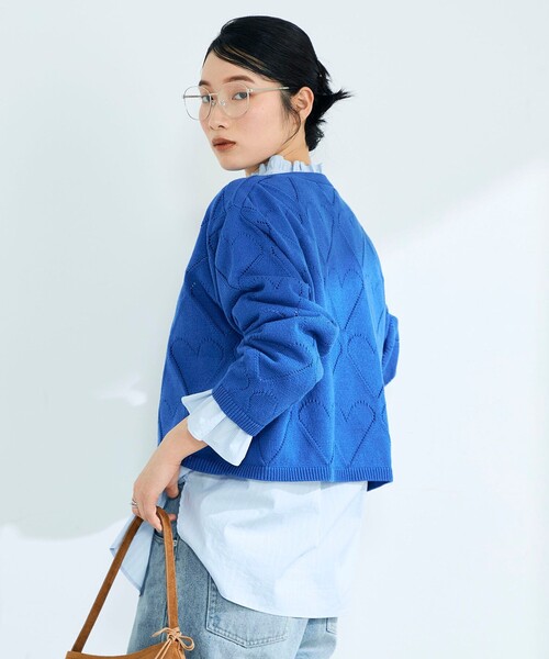 fredy emue（フレディエミュ）の「LINEN混ハート透かし柄ニット（ニット/セーター・レディース・オフホワイト/ブルー/チャコールグレー・38）」の12枚目の写真