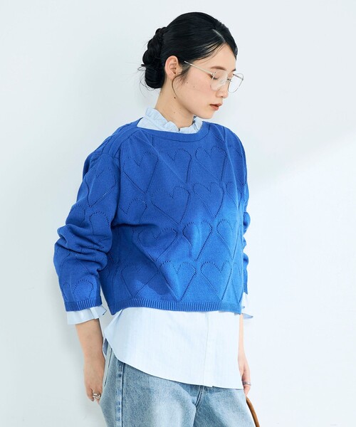 fredy emue（フレディエミュ）の「LINEN混ハート透かし柄ニット（ニット/セーター・レディース・オフホワイト/ブルー/チャコールグレー・38）」の14枚目の写真