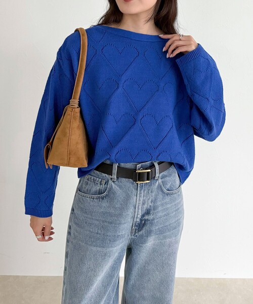 fredy emue（フレディエミュ）の「LINEN混ハート透かし柄ニット（ニット/セーター・レディース・オフホワイト/ブルー/チャコールグレー・38）」の21枚目の写真