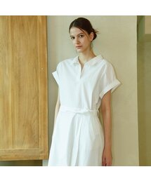 Punching Detail Collar Neck Dress _ White