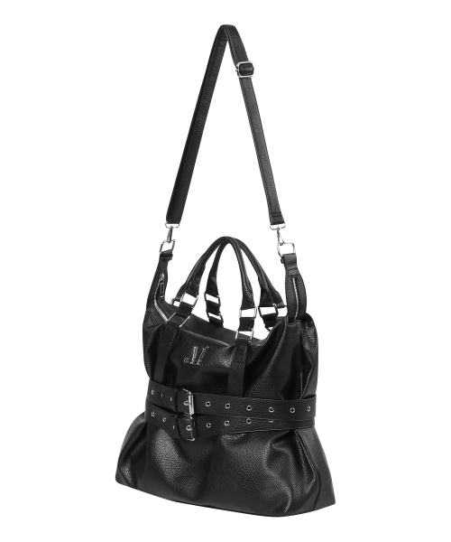 MUCENT（ムセント）の「コルフロントダブルベルトレザートートバッグ 男女共用（トートバッグ・レディース・ブラック・FREE）」の5枚目の写真