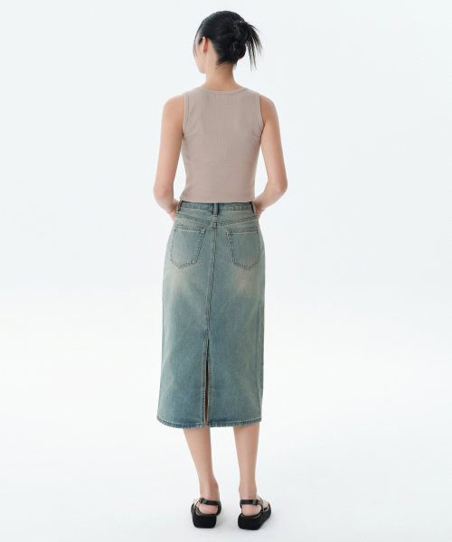 MUSINSA STANDARD WOMAN（ムシンサスタンダードウーマン）の「ウィメンズデニムミディスカート[イエロースカイブルー]（スカート・レディース・その他・LARGE/MEDIUM/SMALL/X-SMALL）」の3枚目の写真