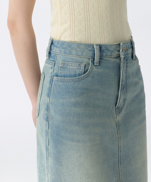 MUSINSA STANDARD WOMAN（ムシンサスタンダードウーマン）の「ウィメンズデニムミディスカート[イエロースカイブルー]（スカート・レディース・その他・LARGE/MEDIUM/SMALL/X-SMALL）」の5枚目の写真