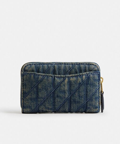 美品 COACH コーチ エッセンシャル デニム カードケース 小銭入れ エッセンシャル スモール ジップ アラウンド カード ケース・ラブド