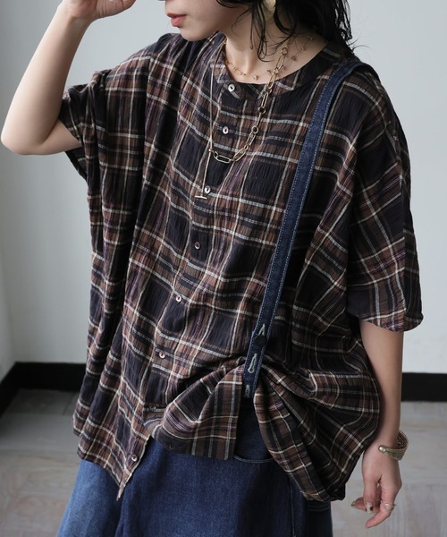 antiqua(アンティカ)の「チェック柄 シャツ(シャツ/ブラウス・レディース・ブラックミックス/マルチ・ONESIZE)」の4枚目の写真