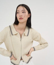 Line Collar Zip Knit Cardigan / ラインカラージップニットカーディガン