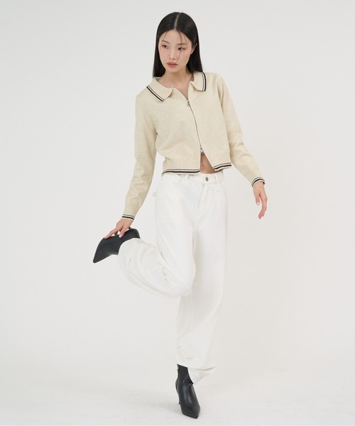 NUJOH(ヌゾ)の「Line Collar Zip Knit Cardigan / ラインカラージップニットカーディガン(Tシャツ/カットソー・レディース・ベージュ/グレー/ネイビー・FREE)」の10枚目の写真