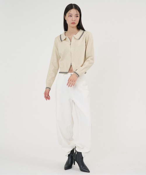 NUJOH(ヌゾ)の「Line Collar Zip Knit Cardigan / ラインカラージップニットカーディガン(Tシャツ/カットソー・レディース・ベージュ/グレー/ネイビー・FREE)」の11枚目の写真