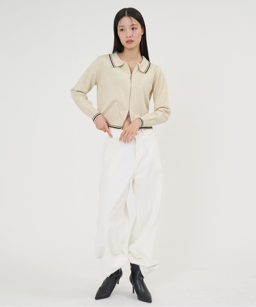 NUJOH(ヌゾ)の「Line Collar Zip Knit Cardigan / ラインカラージップニットカーディガン(Tシャツ/カットソー・レディース・ベージュ/グレー/ネイビー・FREE)」の12枚目の写真