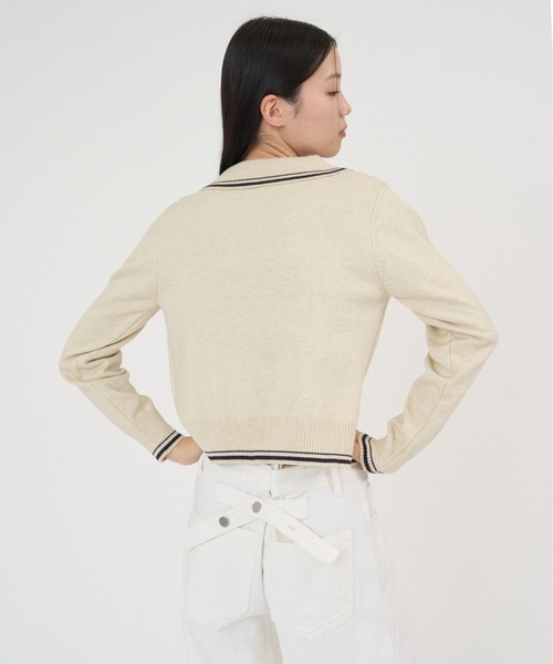 NUJOH(ヌゾ)の「Line Collar Zip Knit Cardigan / ラインカラージップニットカーディガン(Tシャツ/カットソー・レディース・ベージュ/グレー/ネイビー・FREE)」の7枚目の写真